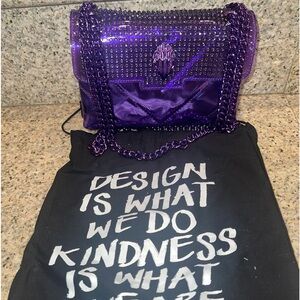 Kurt Geiger Mini Kensington Quilted Tonal Crystal Crossbody Bag Purple